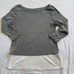 LOFT Gray and Cream Long Sleeve Top